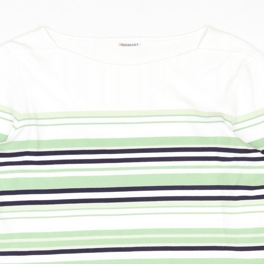 Damart Womens Multicoloured Striped Cotton Basic T-Shirt Size 14 Square Neck