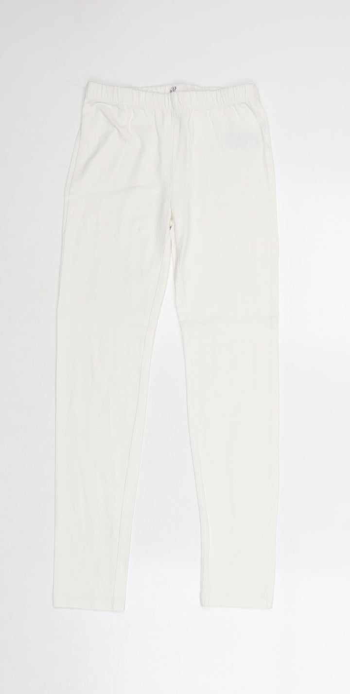 Gap Girls White Cotton Jogger Trousers Size L Regular Pullover - Leggings