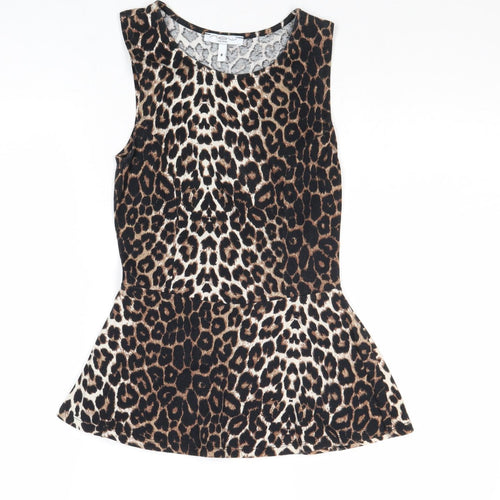 New Look Womens Brown Animal Print Polyester Basic Tank Size 8 Boat Neck - Leopard Print