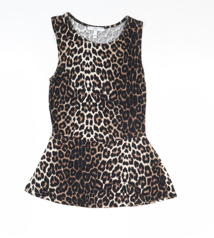 New Look Womens Brown Animal Print Polyester Basic Tank Size 8 Boat Neck - Leopard Print