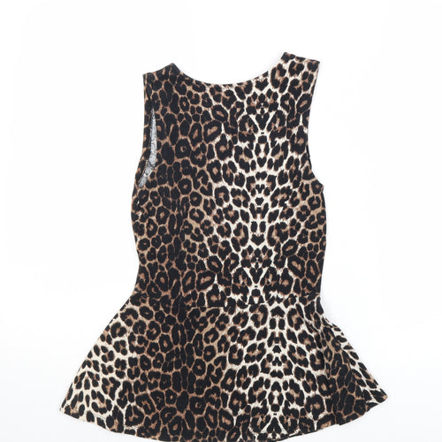 New Look Womens Brown Animal Print Polyester Basic Tank Size 8 Boat Neck - Leopard Print