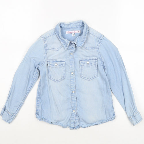 Loved & Found Girls Blue Cotton Basic Button-Up Size 5 Years Collared Snap