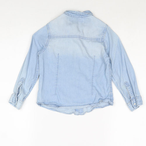 Loved & Found Girls Blue Cotton Basic Button-Up Size 5 Years Collared Snap