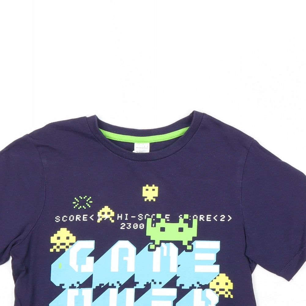 Mini Club Boys Blue Cotton Pullover T-Shirt Size 5-6 Years Crew Neck Pullover - Game Over