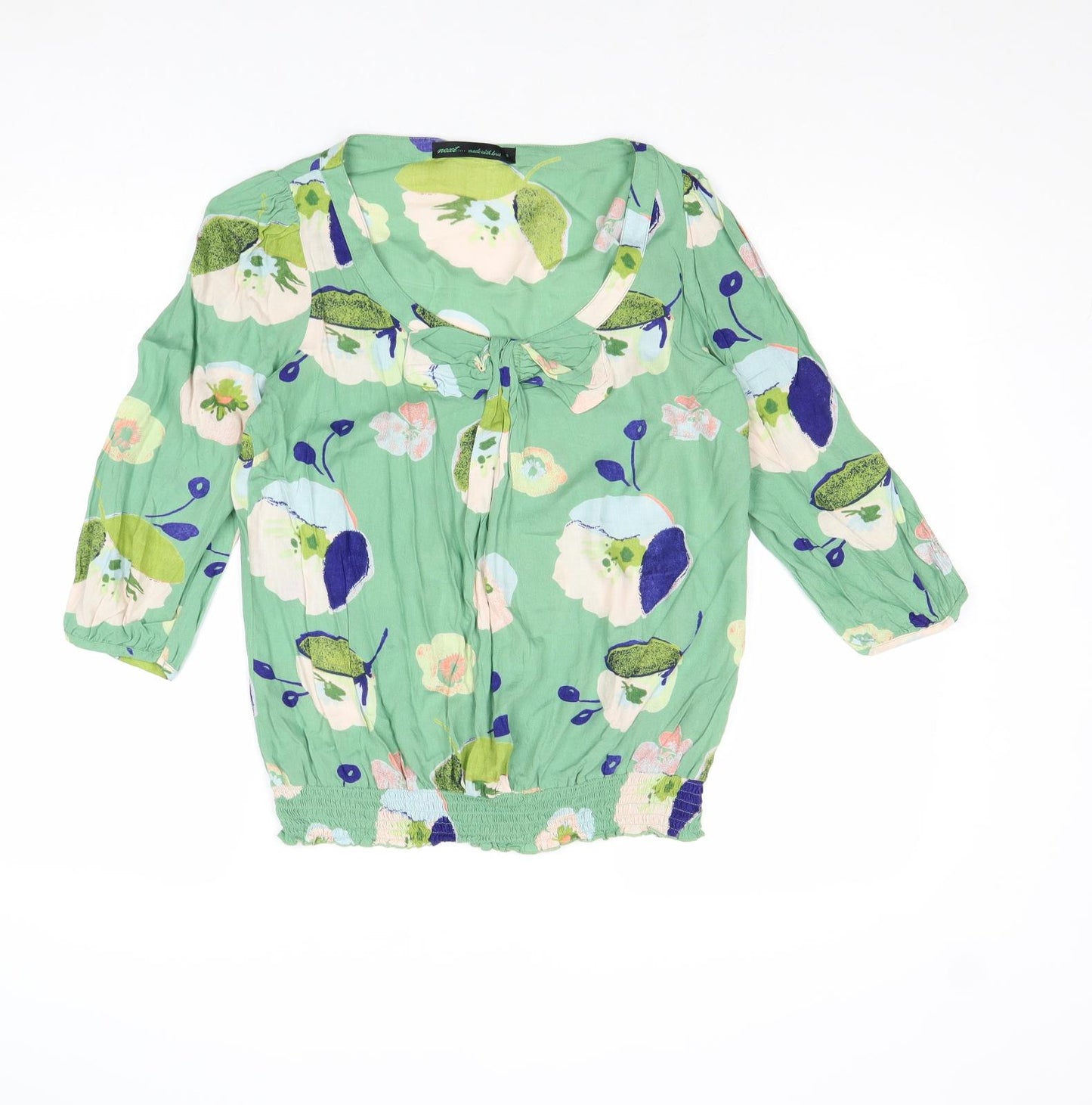 NEXT Womens Green Floral Viscose Basic Blouse Size 8 Boat Neck