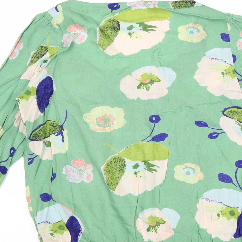 NEXT Womens Green Floral Viscose Basic Blouse Size 8 Boat Neck