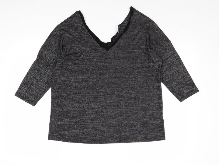 Marks and Spencer Womens Grey Polyester Basic Blouse Size 10 V-Neck