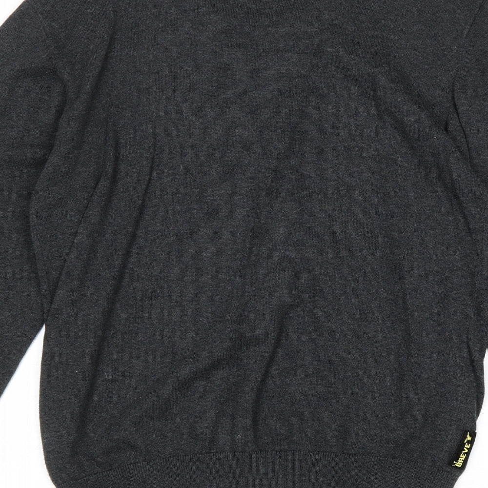 Le Breve Mens Grey V-Neck Cotton Pullover Jumper Size S Long Sleeve