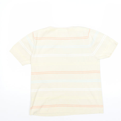 BHS Womens Beige V-Neck Striped Cotton Pullover Jumper Size 14