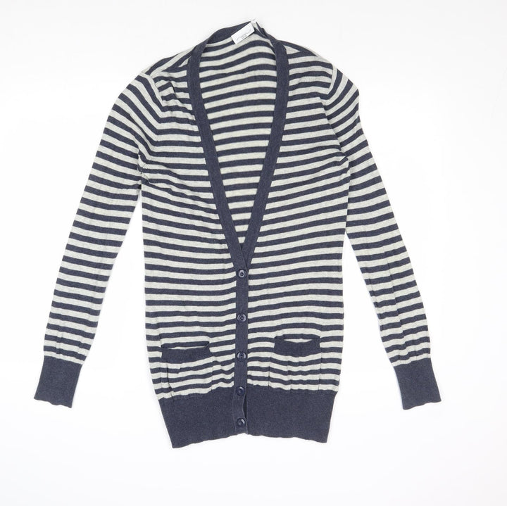 New Look Womens Multicoloured V-Neck Striped Cotton Cardigan Jumper Size 10