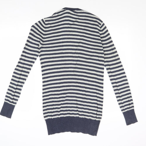 New Look Womens Multicoloured V-Neck Striped Cotton Cardigan Jumper Size 10