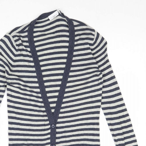 New Look Womens Multicoloured V-Neck Striped Cotton Cardigan Jumper Size 10