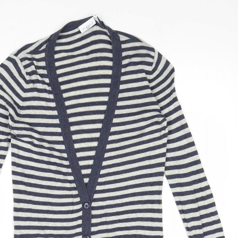 New Look Womens Multicoloured V-Neck Striped Cotton Cardigan Jumper Size 10