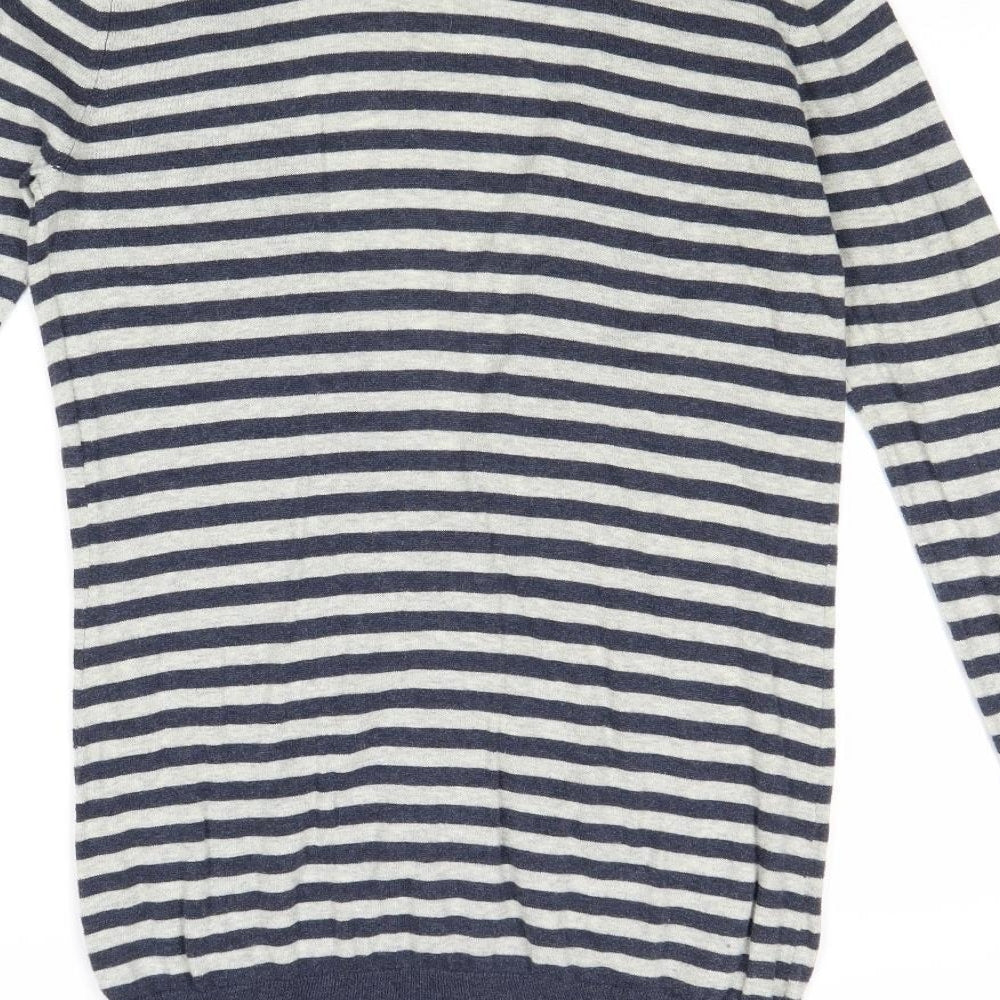 New Look Womens Multicoloured V-Neck Striped Cotton Cardigan Jumper Size 10