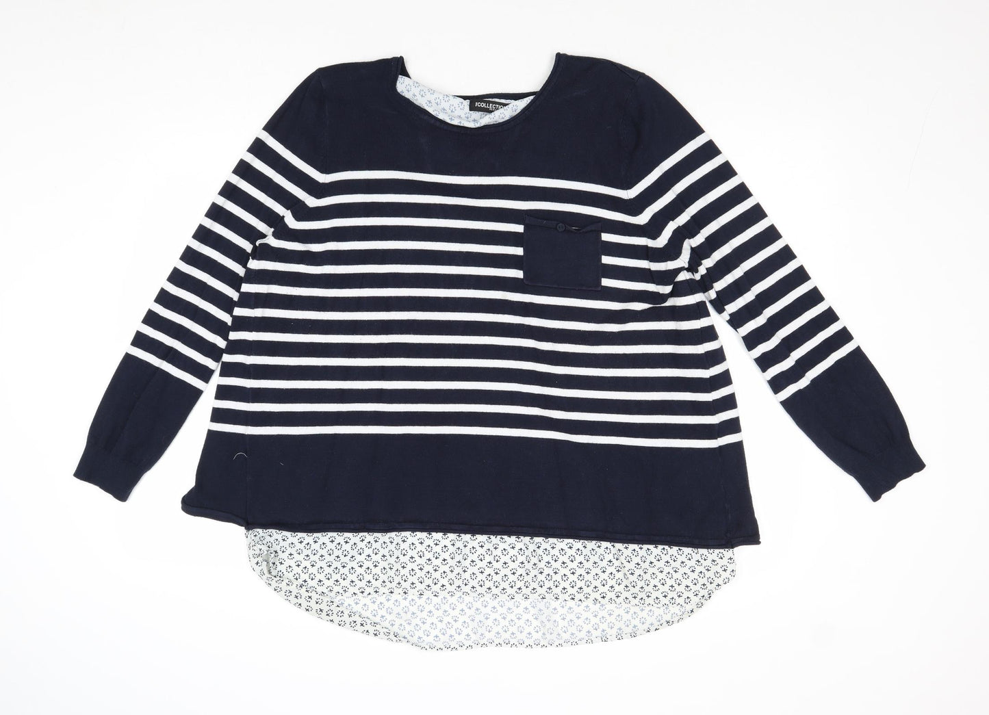 Debenhams Womens Blue Round Neck Striped Viscose Pullover Jumper Size 18