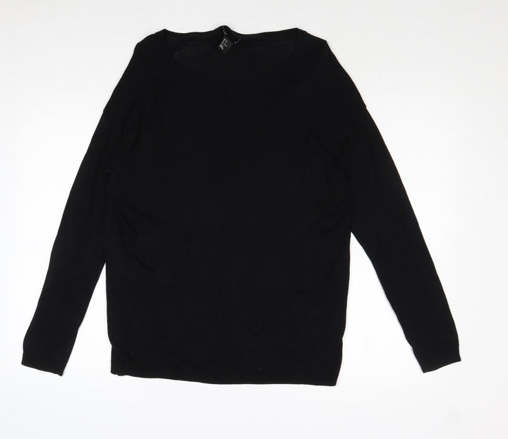 H&M Womens Black Round Neck Viscose Pullover Jumper Size M