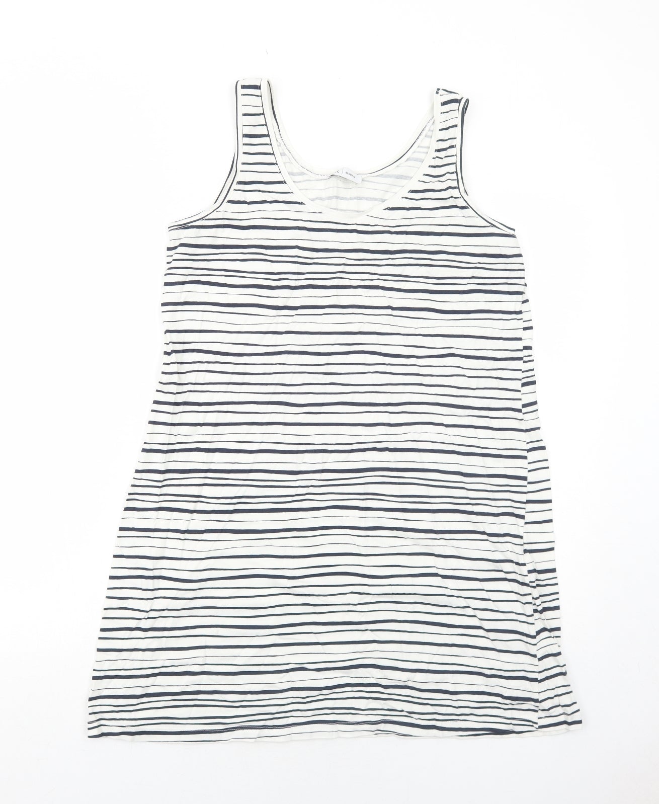 La Redoute Womens White Striped Cotton Basic Tank Size L Round Neck