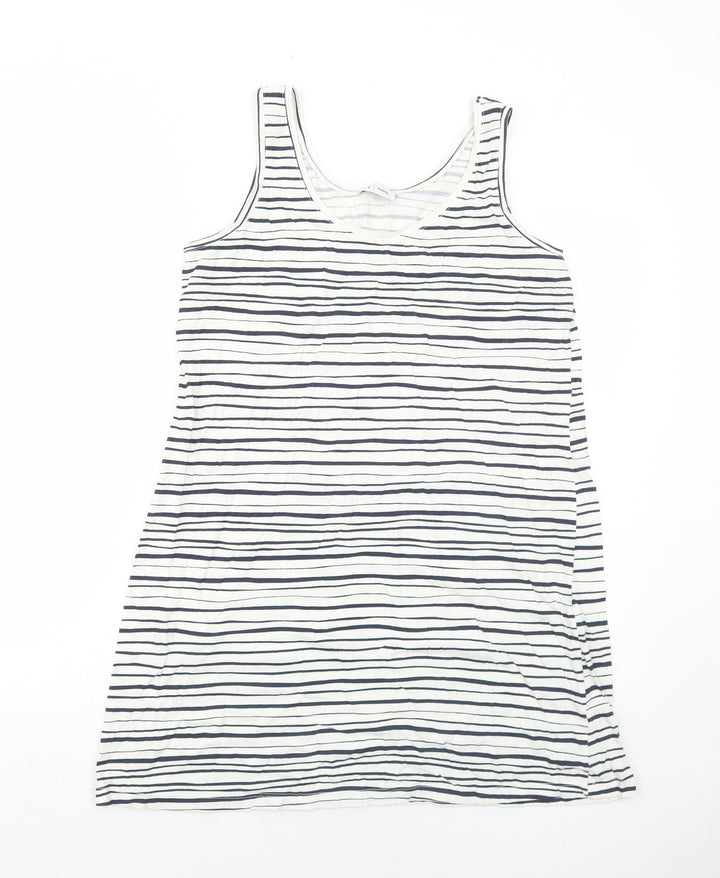 La Redoute Womens White Striped Cotton Basic Tank Size L Round Neck