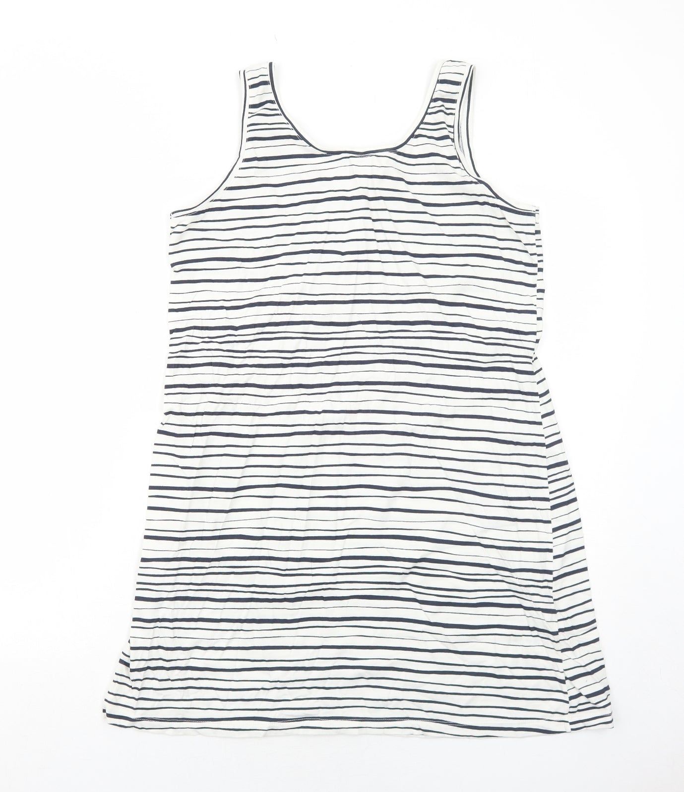La Redoute Womens White Striped Cotton Basic Tank Size L Round Neck