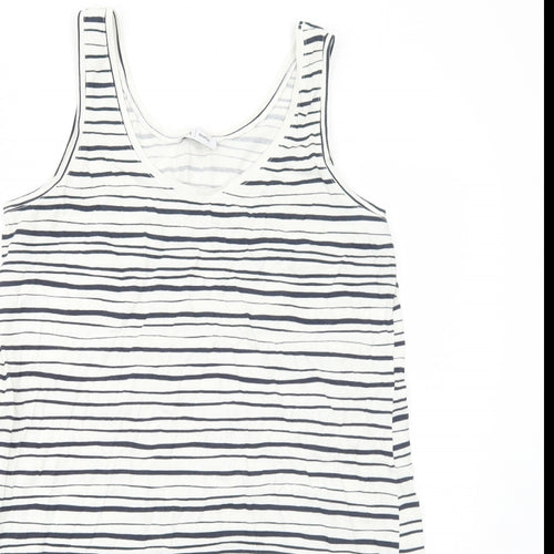 La Redoute Womens White Striped Cotton Basic Tank Size L Round Neck