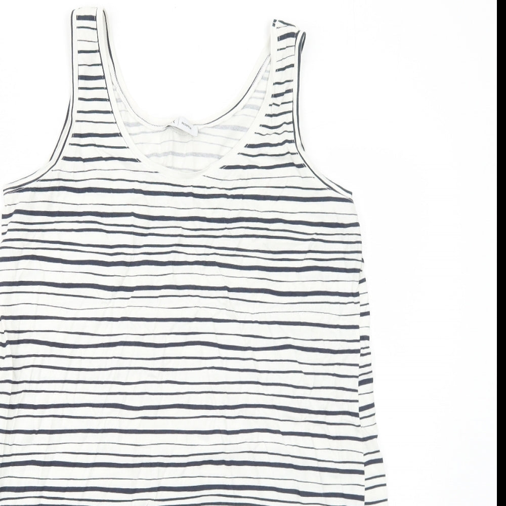 La Redoute Womens White Striped Cotton Basic Tank Size L Round Neck