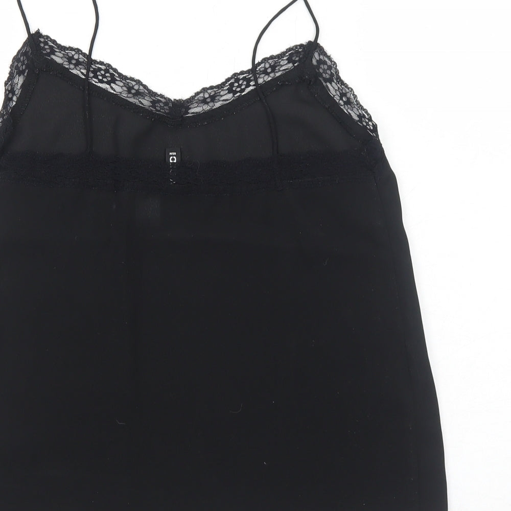 H&M Womens Black Polyester Basic Tank Size 4 V-Neck - Lace Details