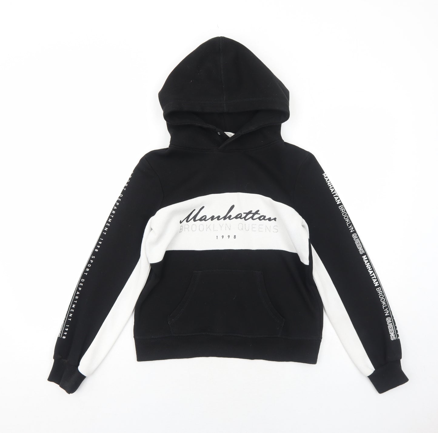 H&M Girls Black Colourblock Cotton Pullover Hoodie Size 10-11 Years Pullover - Manhattan