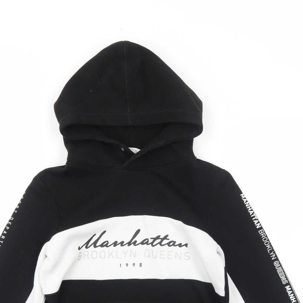 H&M Girls Black Colourblock Cotton Pullover Hoodie Size 10-11 Years Pullover - Manhattan