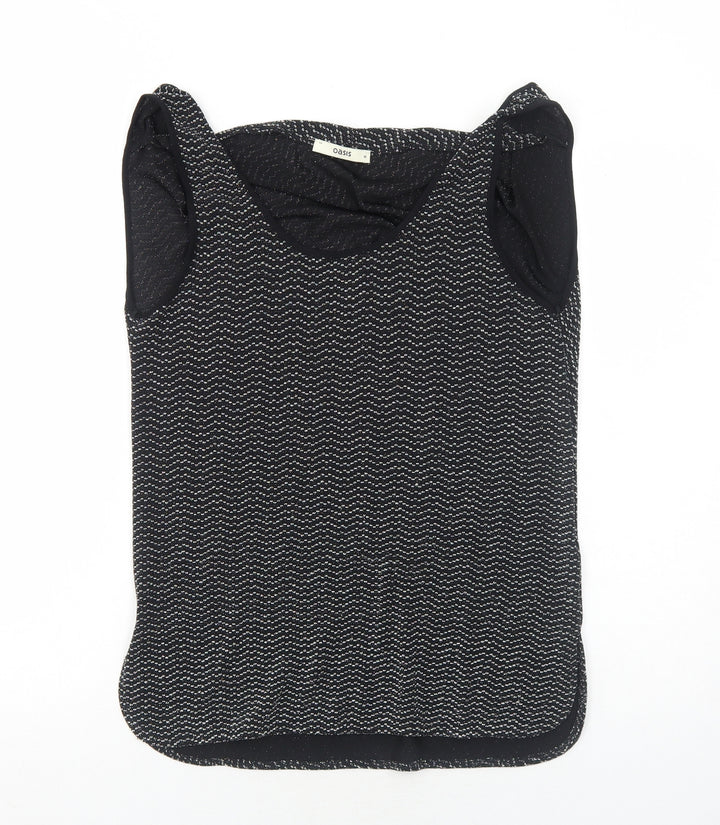 Oasis Womens Black Geometric Polyamide Basic Tank Size M Round Neck