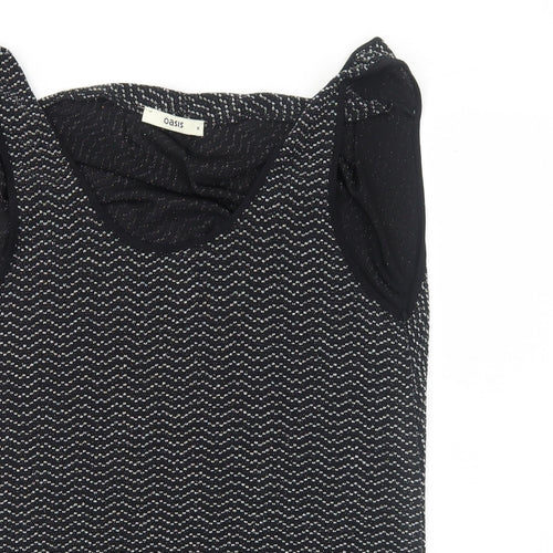 Oasis Womens Black Geometric Polyamide Basic Tank Size M Round Neck