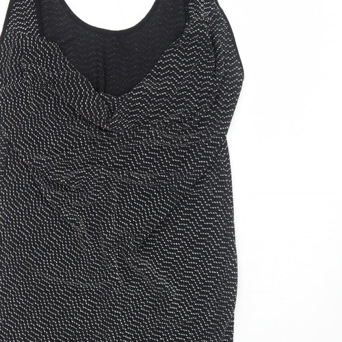 Oasis Womens Black Geometric Polyamide Basic Tank Size M Round Neck