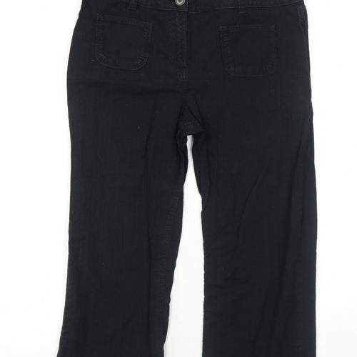 Per Una Womens Black Cotton Trousers Size 14 Regular Zip