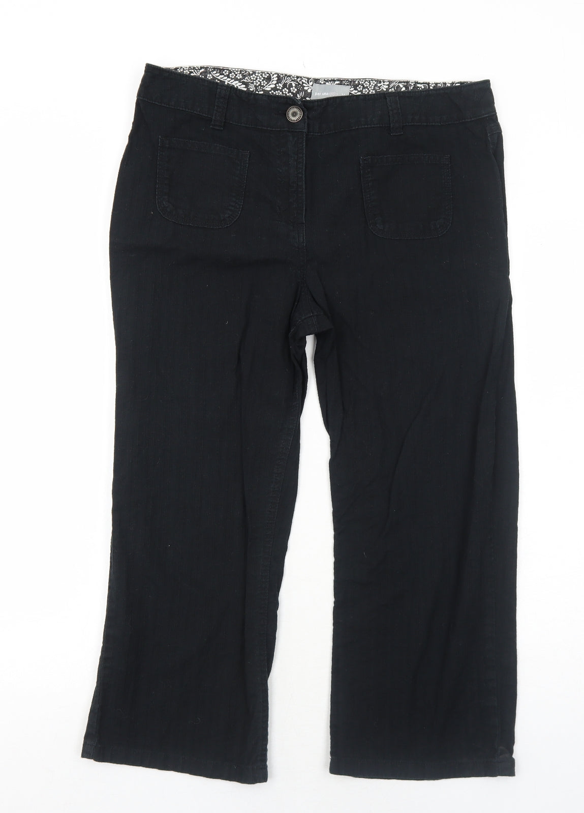 Per Una Womens Black Cotton Trousers Size 14 Regular Zip