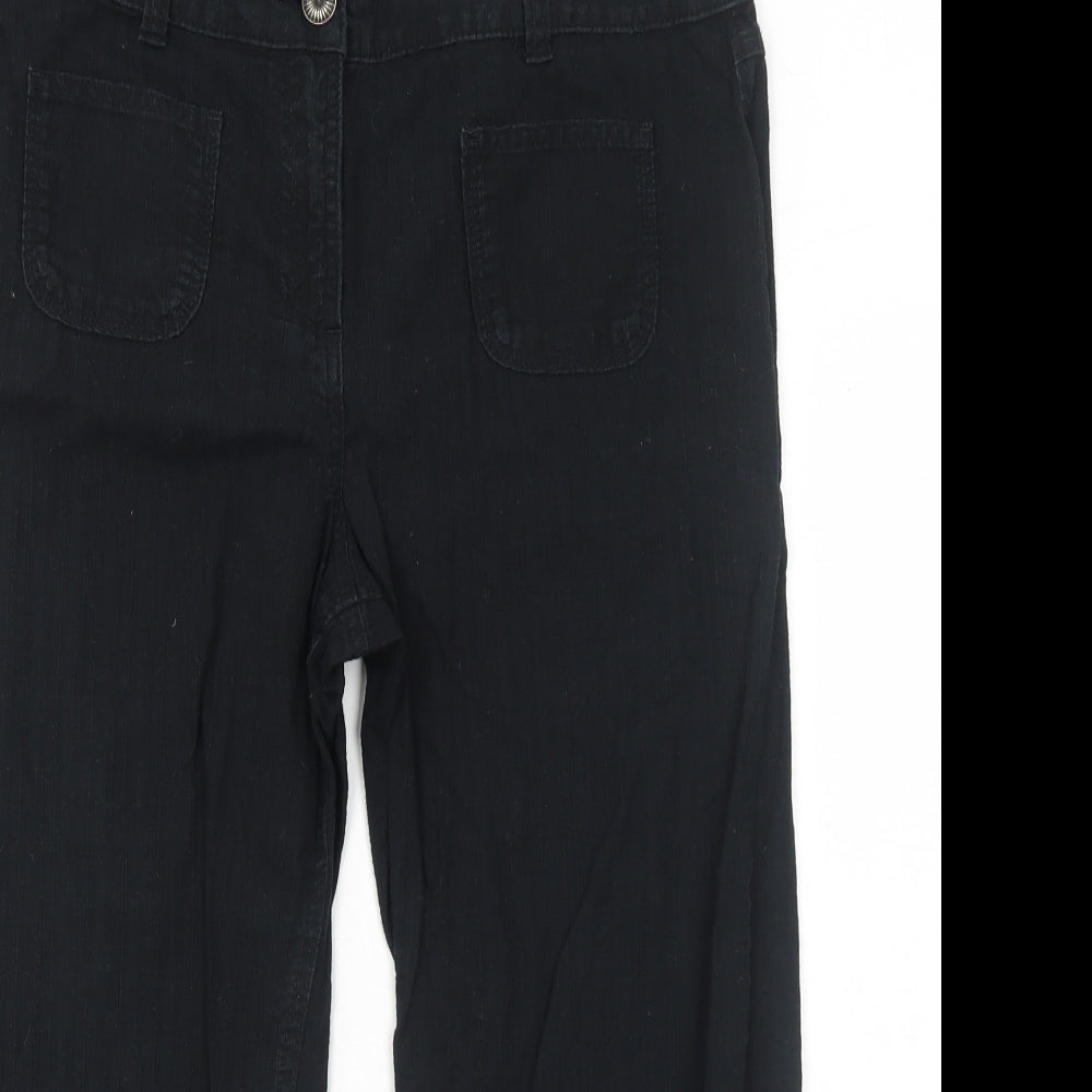 Per Una Womens Black Cotton Trousers Size 14 Regular Zip