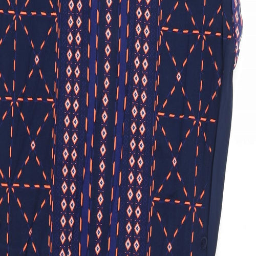 Oasis Womens Blue Geometric Viscose Shift Size M V-Neck Pullover