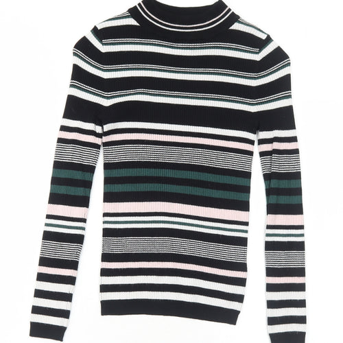 New Look Womens Black Mock Neck Striped Viscose Pullover Jumper Size 6