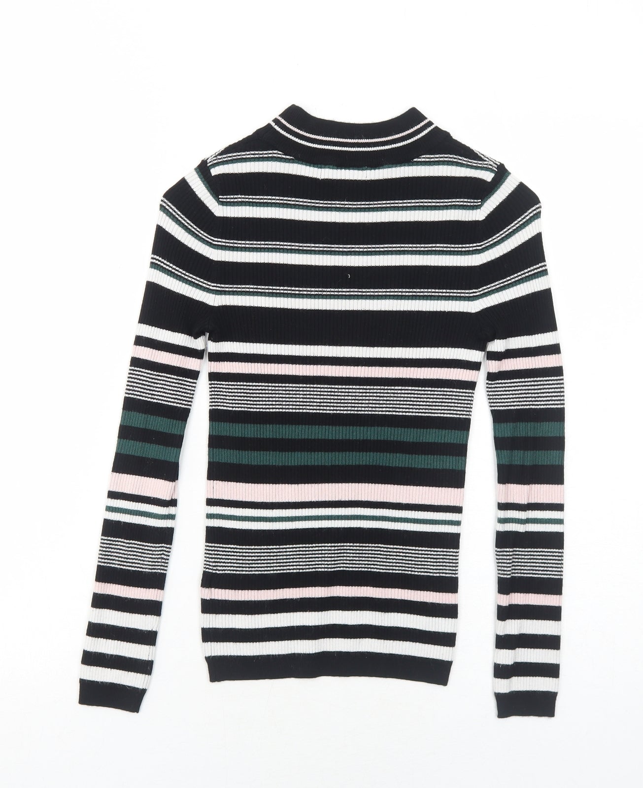 New Look Womens Black Mock Neck Striped Viscose Pullover Jumper Size 6