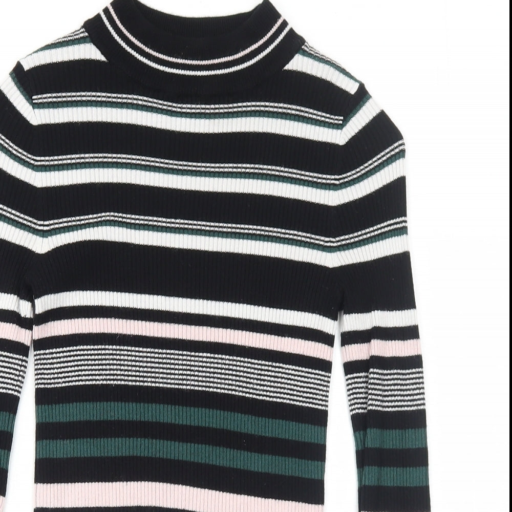 New Look Womens Black Mock Neck Striped Viscose Pullover Jumper Size 6