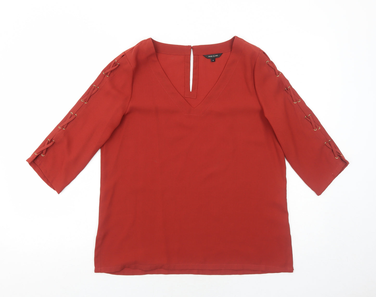 River Island Womens Orange Polyester Basic Blouse Size 8 V-Neck