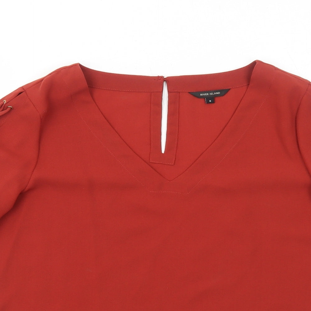 River Island Womens Orange Polyester Basic Blouse Size 8 V-Neck