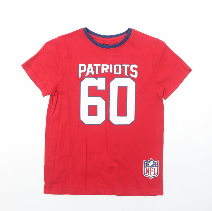 Patriots Boys Red Cotton Pullover T-Shirt Size 9-10 Years Crew Neck Pullover - NFL
