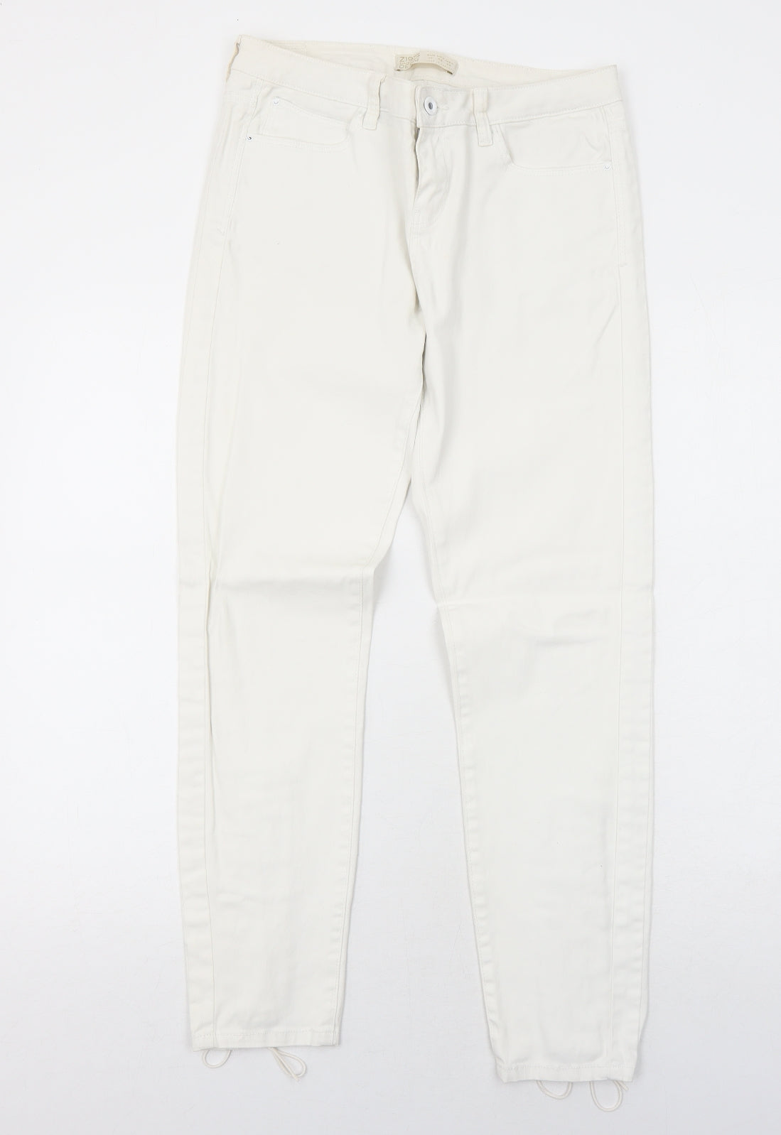 Zara Womens White Cotton Skinny Jeans Size 12 Regular Zip