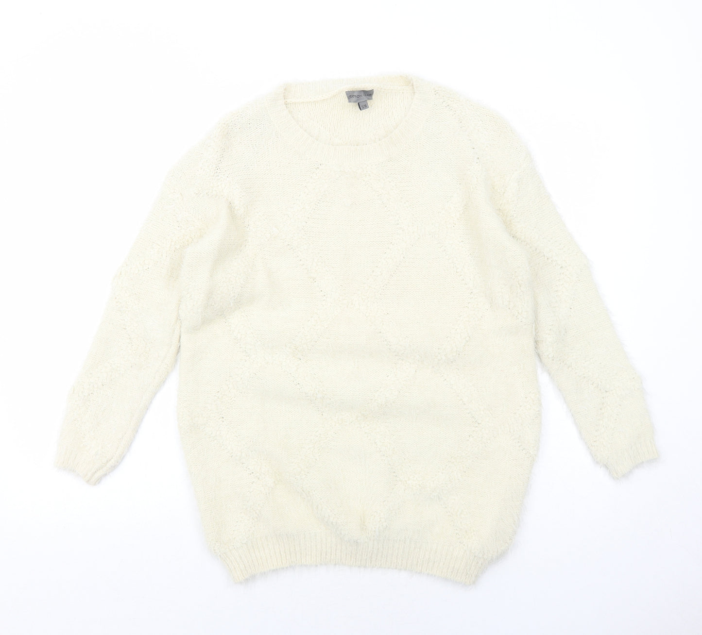 COTTON CLUB Womens Ivory Round Neck Polyamide Pullover Jumper Size S - Size S-M