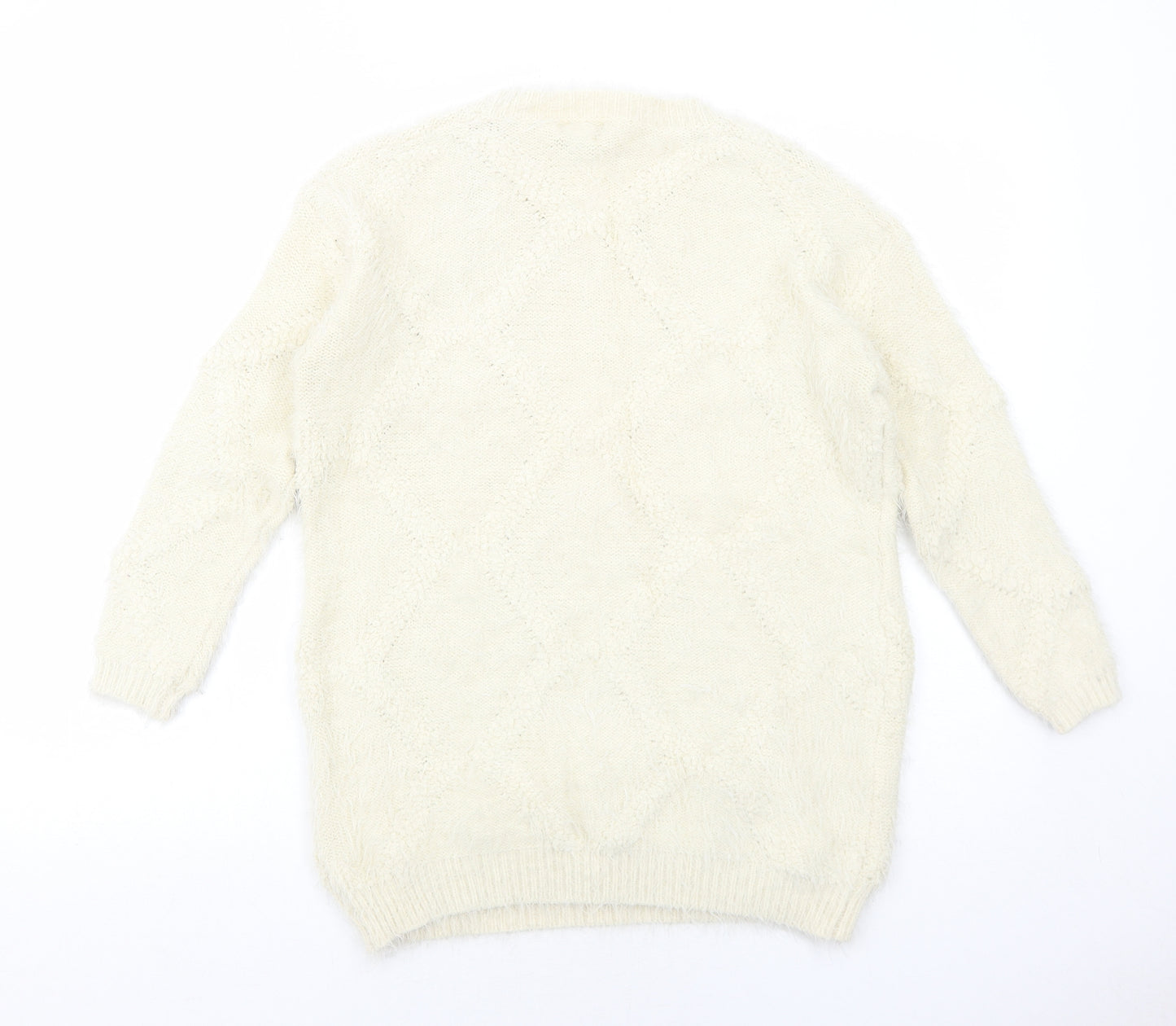 COTTON CLUB Womens Ivory Round Neck Polyamide Pullover Jumper Size S - Size S-M