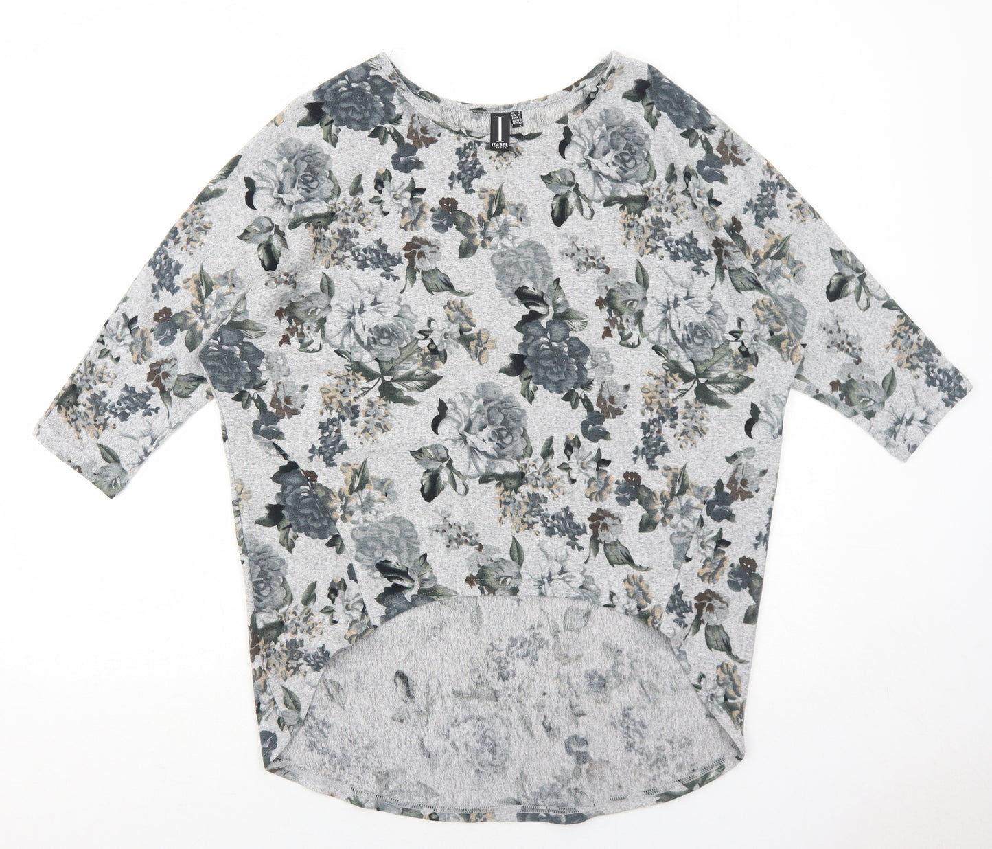 Izabel London Womens Grey Floral Polyester Basic Blouse Size 12 Round Neck