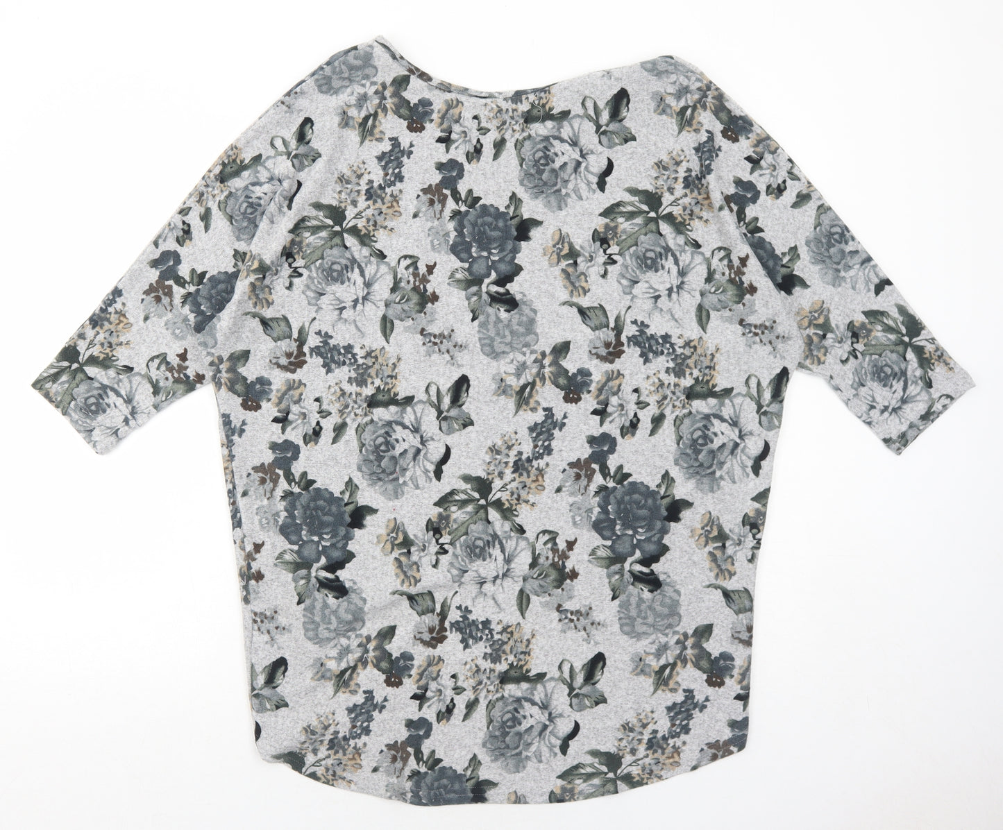 Izabel London Womens Grey Floral Polyester Basic Blouse Size 12 Round Neck