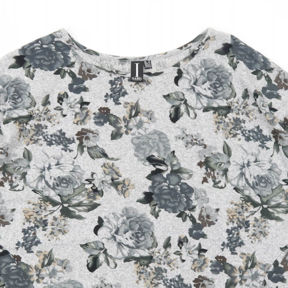 Izabel London Womens Grey Floral Polyester Basic Blouse Size 12 Round Neck