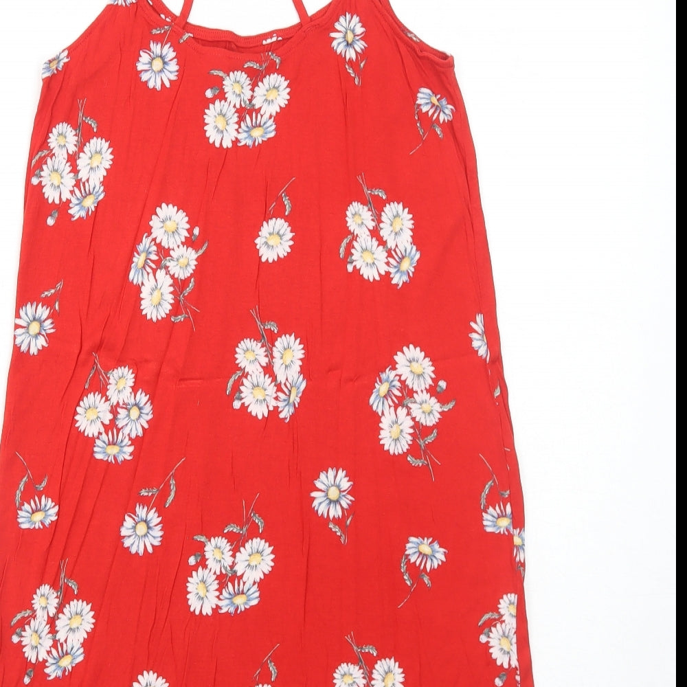 H&M Womens Red Floral Viscose Mini Size 6 Scoop Neck Pullover