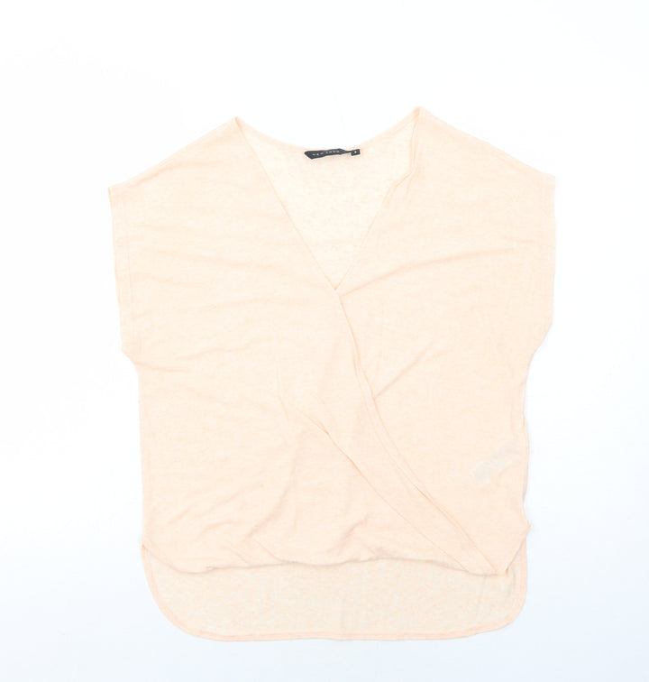 New Look Womens Pink Polyester Basic Blouse Size 8 V-Neck