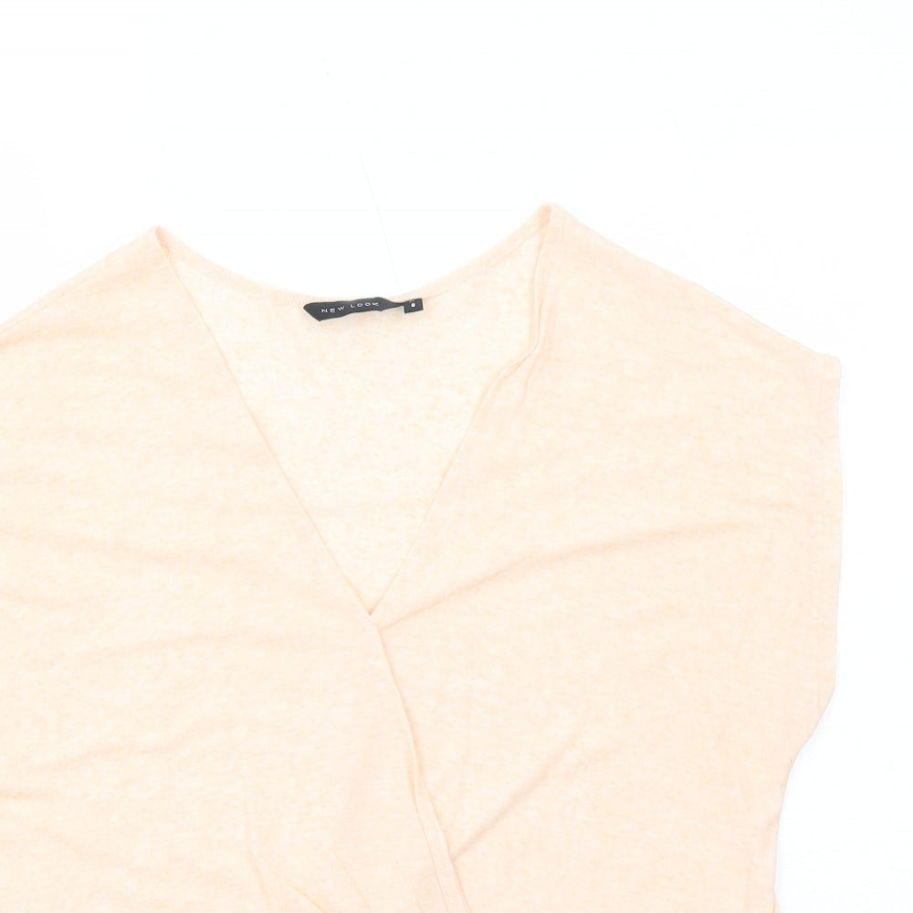 New Look Womens Pink Polyester Basic Blouse Size 8 V-Neck